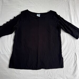 Drawstrings of Malibu Womens Black Cotton Ladder Cutout Sleeve Top L